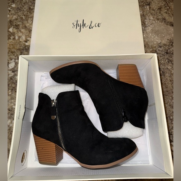 Style & Co. Shoes - DSW Style & Co. Black Ankle Boots with Brown Heel